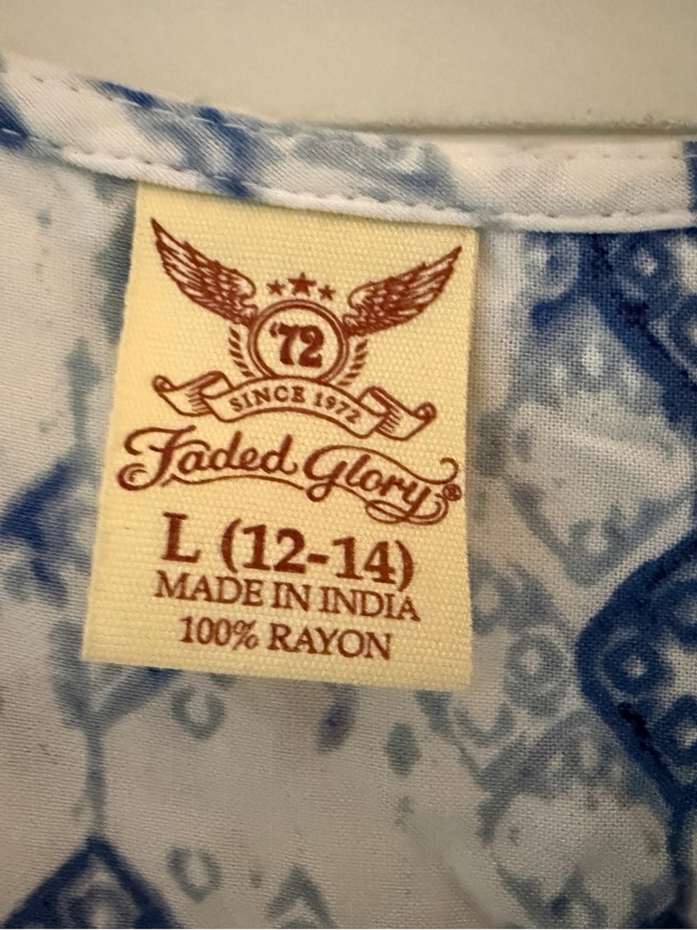 Faded Glory White and Blue Printed Long Sleeve Tunic Dress - Picture 3 of 5